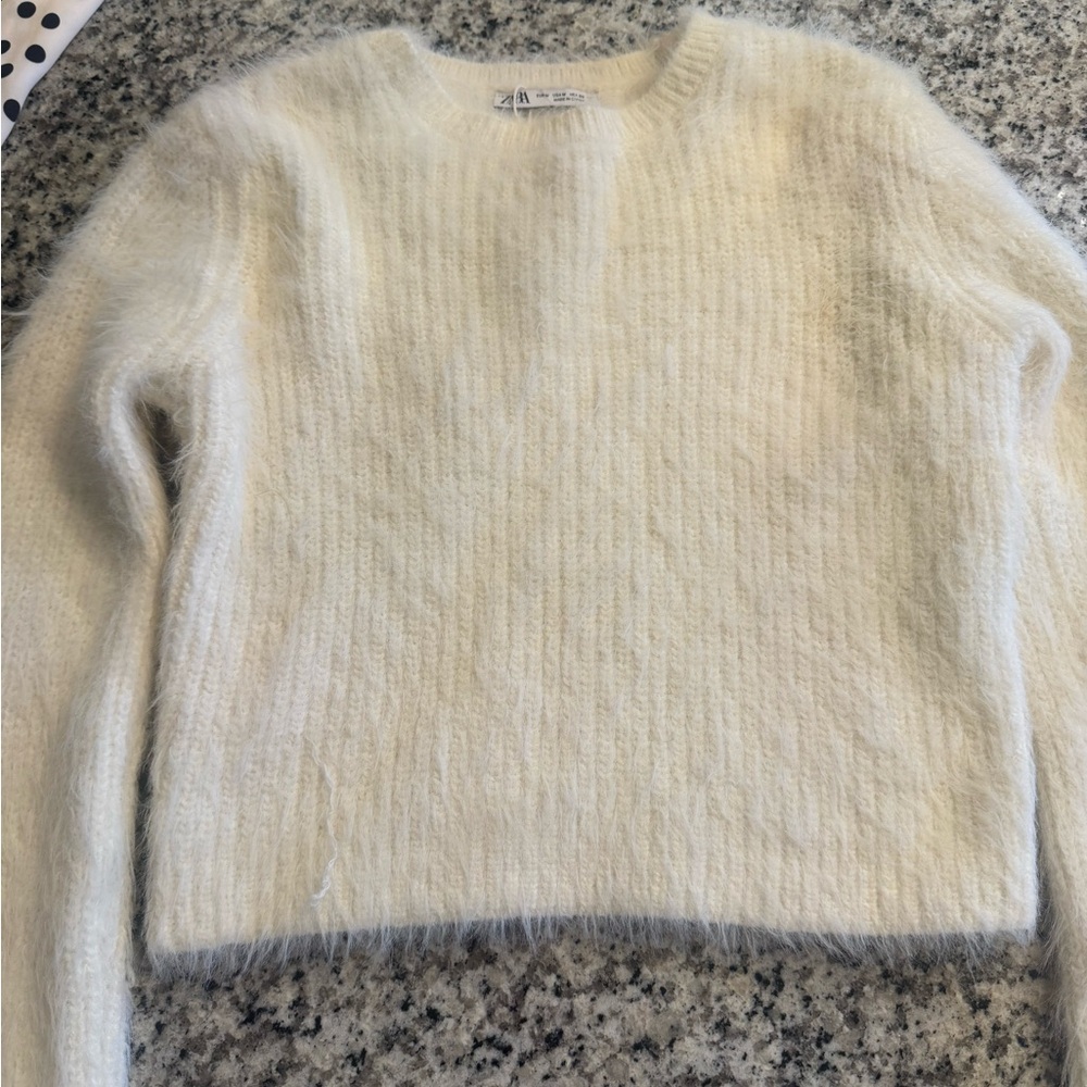 Zara Soft Cream Crew Neck Sweater